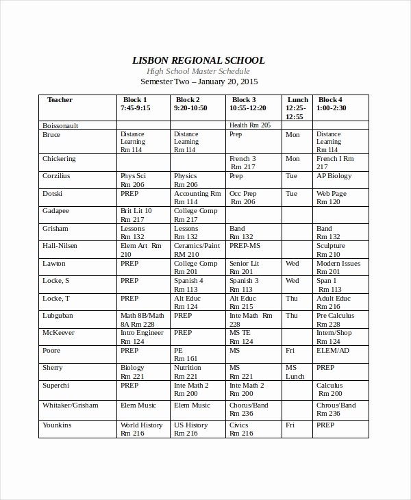 High School Football Practice Schedule Template Elegant Master Schedule Template 11 Free Word Pdf Documents