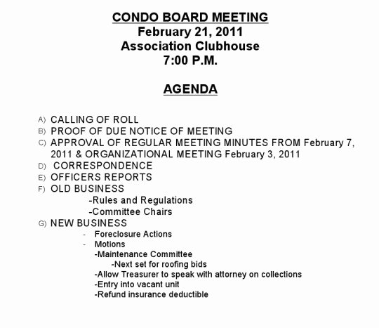 Hoa Board Meeting Minutes Template Beautiful Monday Night – Board Meeting – Village Condominium