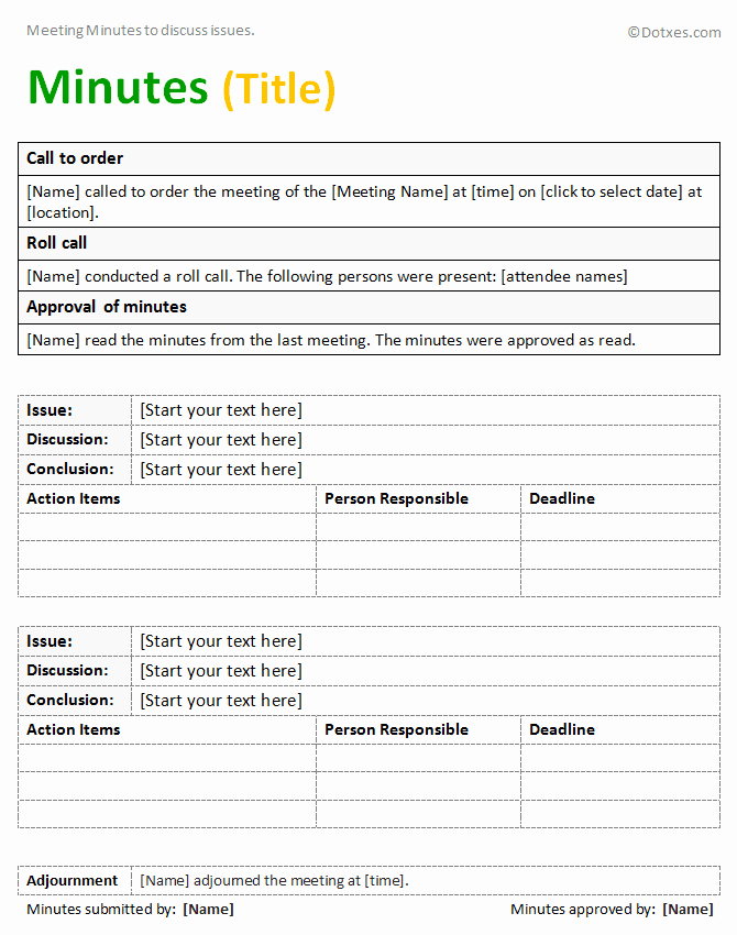 Hoa Board Meeting Minutes Template Fresh issue Meeting Minutes Template Dotxes