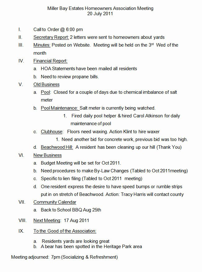 Hoa Board Meeting Minutes Template Lovely Minutes