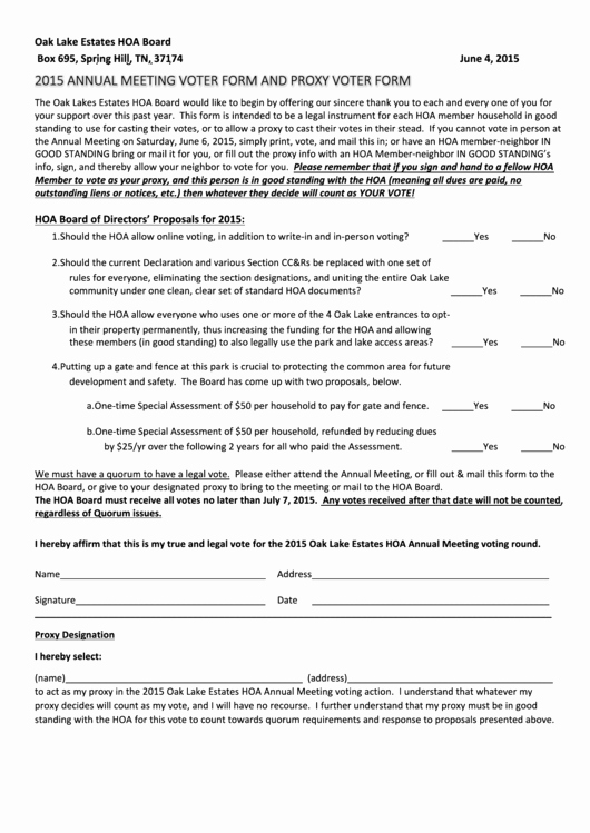 Hoa Proxy Vote form Template New top 5 Hoa Proxy form Templates Free to In Pdf format