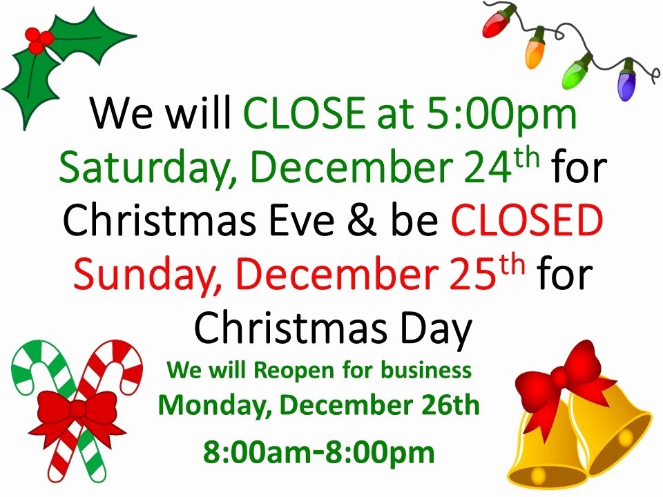 Holiday Hours Sign Template Fresh Christmas Holiday Closed Signs