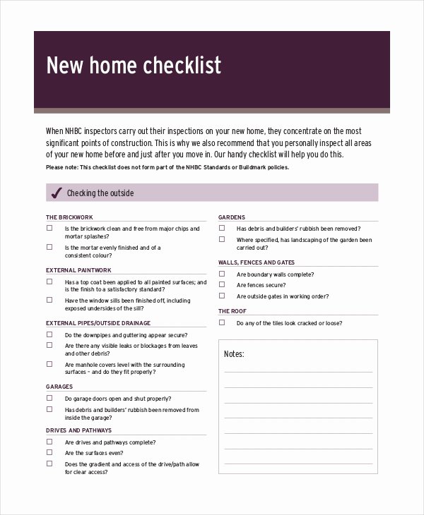 Home Building Checklist Template Beautiful House Inspection Checklist 14 Pdf Word Download