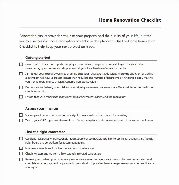 Home Building Checklist Template Best Of Sample Renovation Checklist Template 9 Free Documents