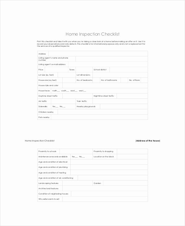 Home Building Checklist Template Elegant House Inspection Checklist 14 Pdf Word Download