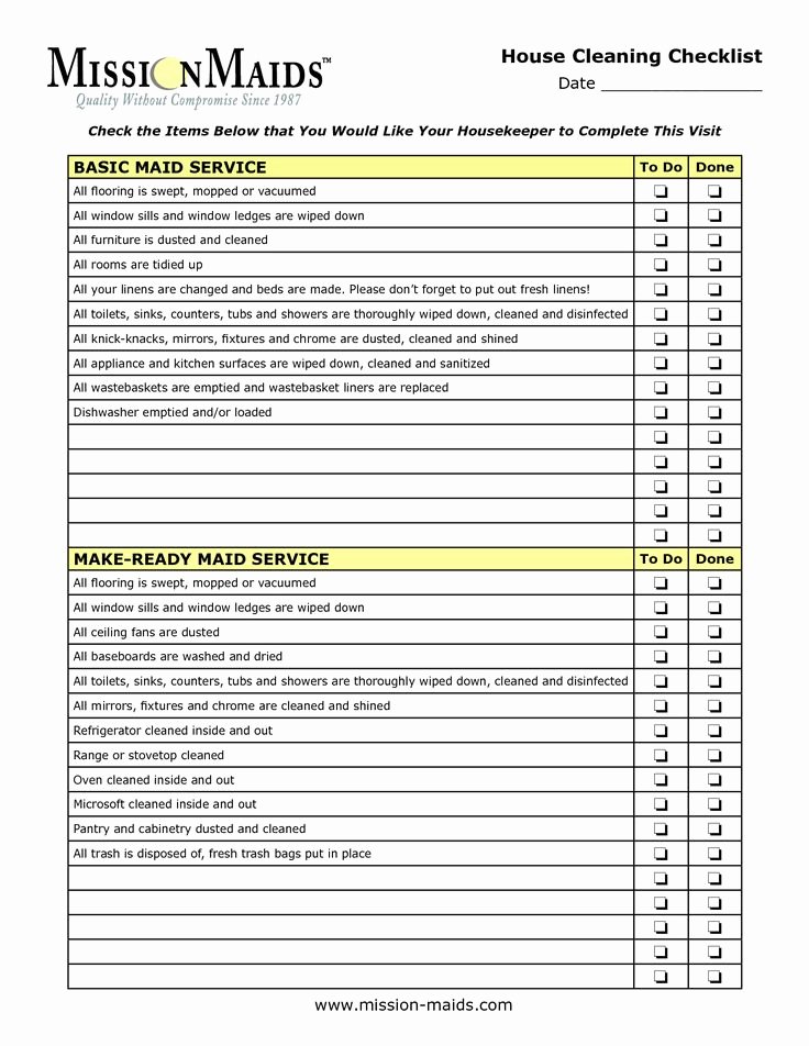 Home Building Checklist Template Inspirational Housekeeping Checklist