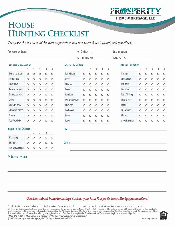 Home Building Checklist Template Lovely House Hunting Checklist Prosperity Home Mortgage Llc