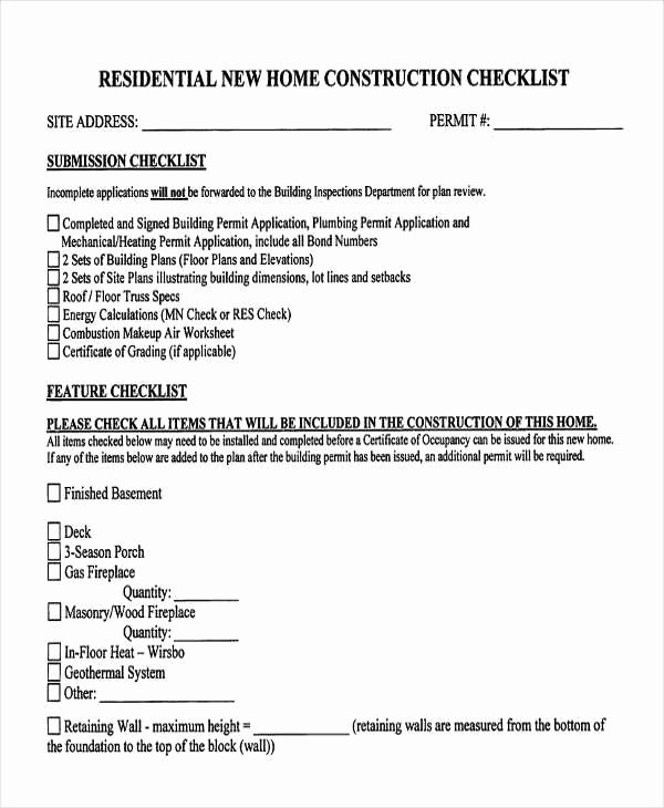 Home Building Checklist Template Luxury 10 Construction Checklist Templates Free Pdf Word