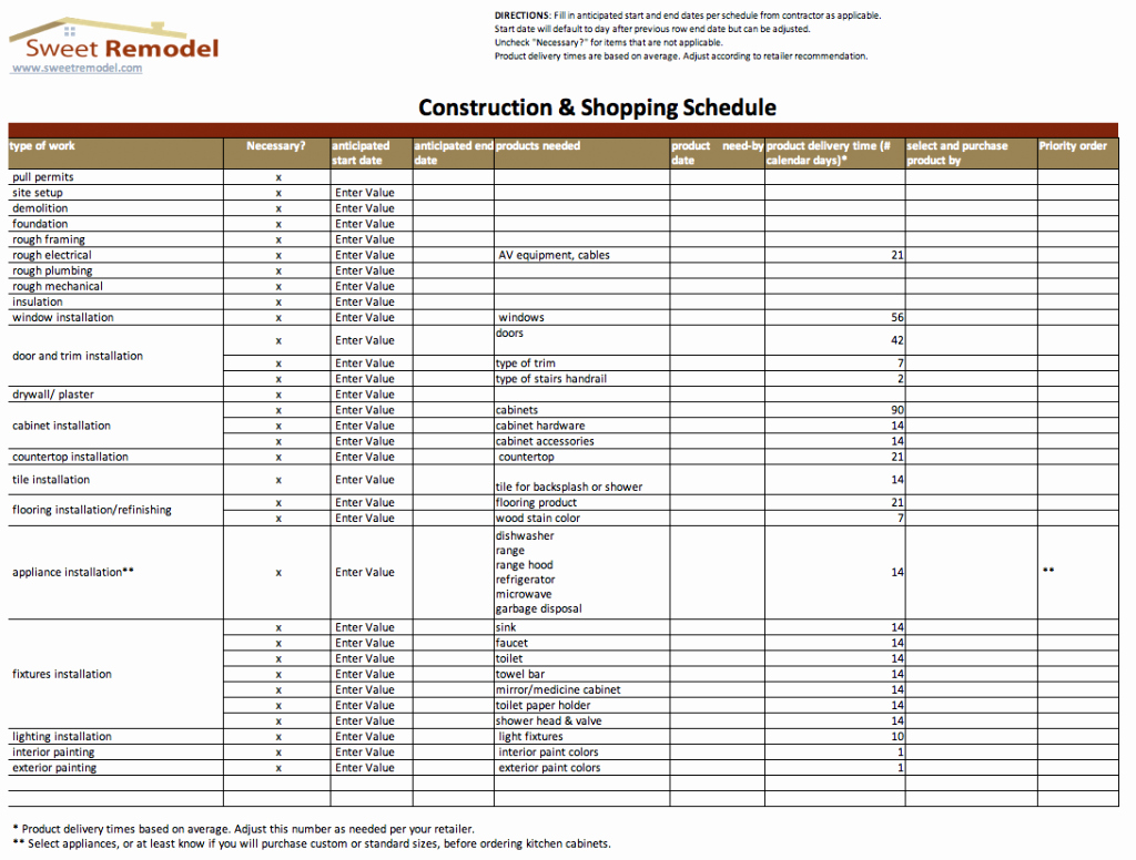 Home Building Checklist Template Unique Construction Schedule Template