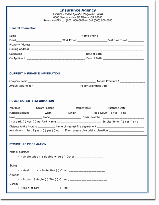 Home Insurance Quote Sheet Inspirational Home Insurance Quotation form Template