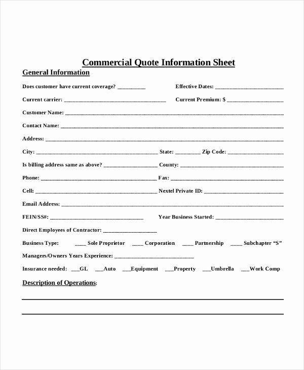 Home Insurance Quote Sheet Lovely 7 Quote Sheet Template Word Pdf