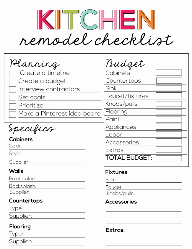 Home Renovation Checklist Template Fresh Kitchen Remodel Checklist