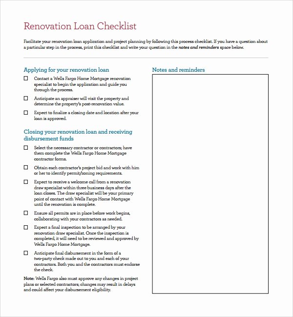 Home Renovation Checklist Template Inspirational Sample Renovation Checklist Template 9 Free Documents