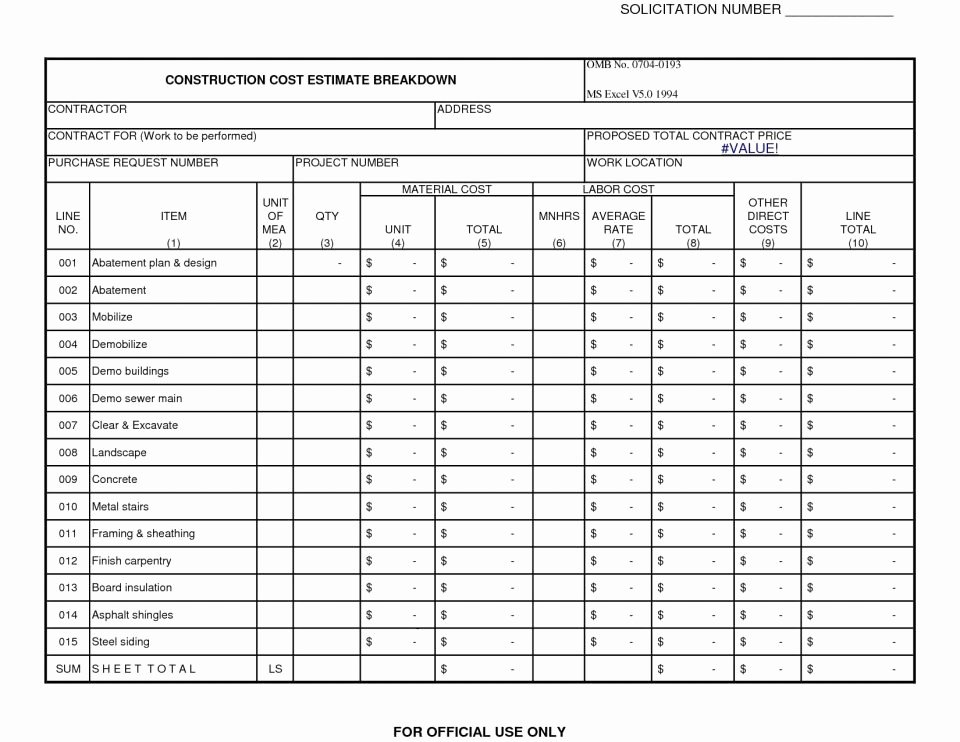 Home Renovation Project Plan Template Awesome Sample Construction Cost Estimate Template Excel Best