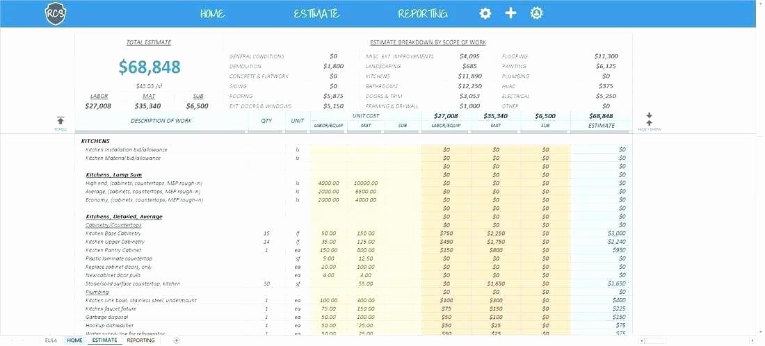 Home Renovation Project Plan Template Excel New Home Repair Cost Estimator Estimate Template Simple
