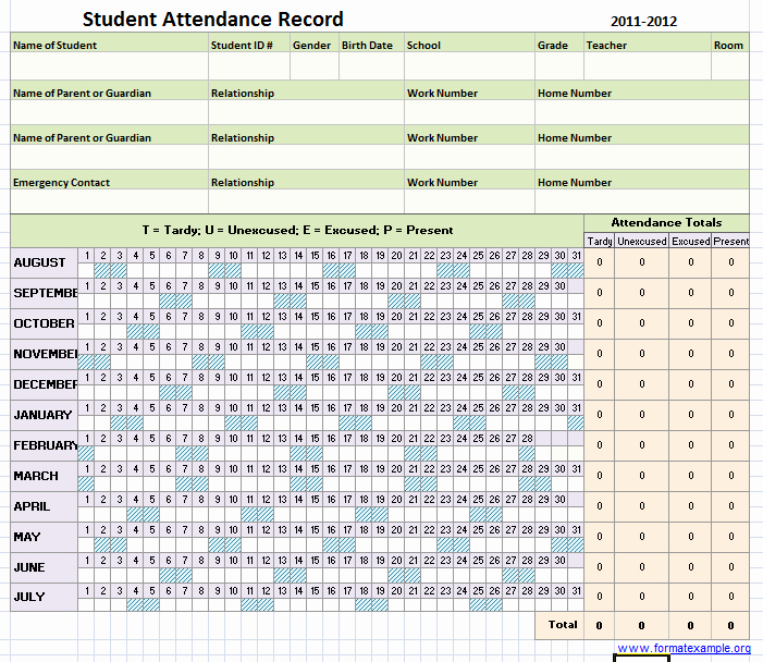 Homeschool attendance Record Excel Fresh 5 Student attendance Record Templates – Word Templates