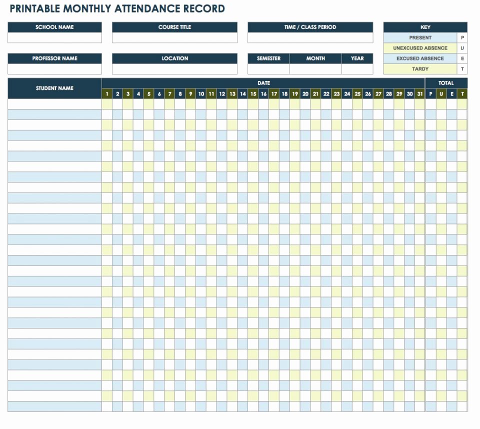 Homeschool attendance Record Excel Fresh Free attendance Spreadsheets and Templates