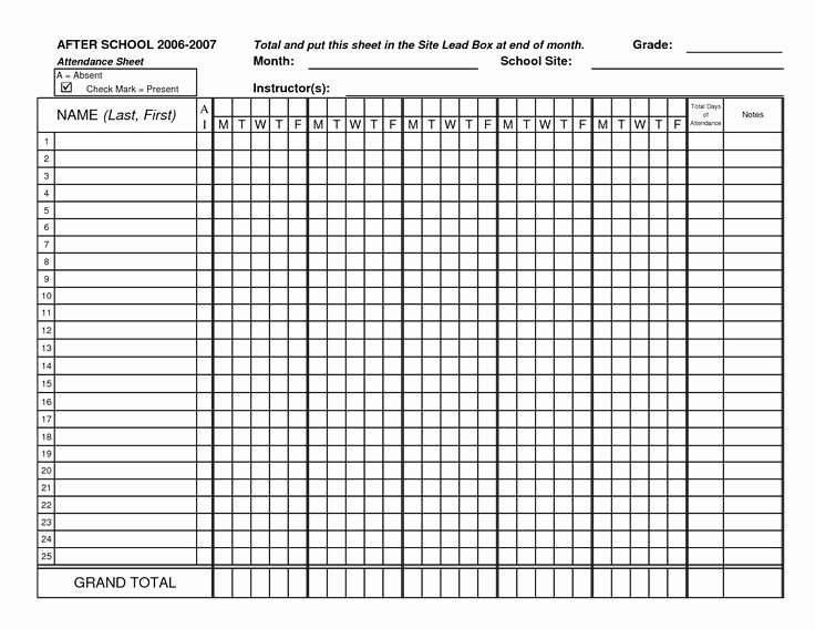 Homeschool attendance Record Excel Inspirational Blank attendance Sheets