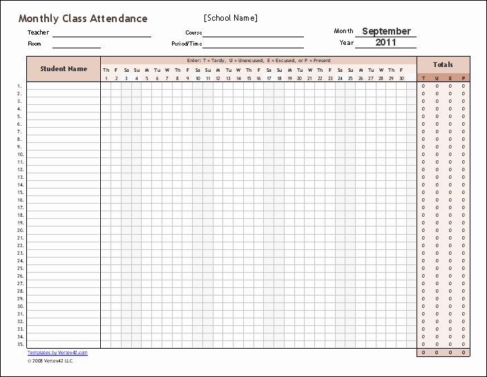 Homeschool attendance Record Excel Lovely Download the Monthly Class attendance Template From