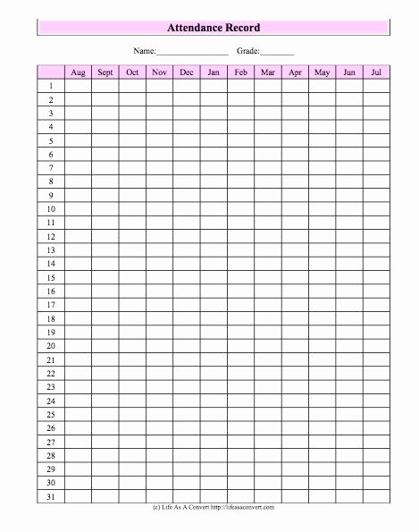 Homeschool Grading Template Awesome attendance Records for Homeschool Printable Free