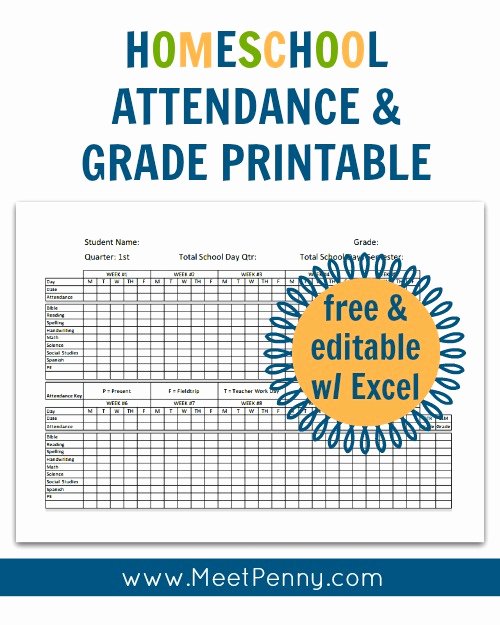 Homeschool Grading Template Beautiful Homeschool attendance and Grades Printable Meet Penny