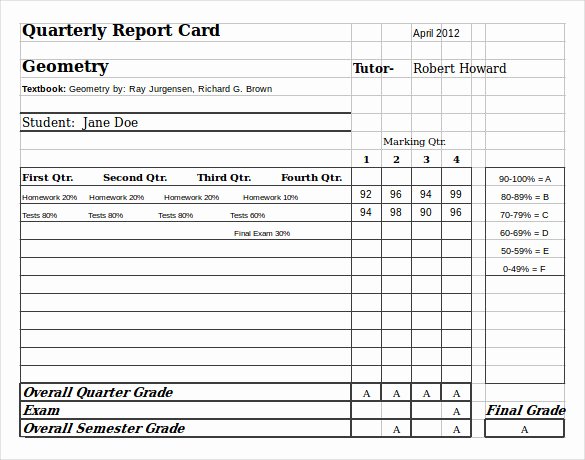 Homeschool Grading Template Lovely Sample Homeschool Report Card 7 Documents In Pdf Word