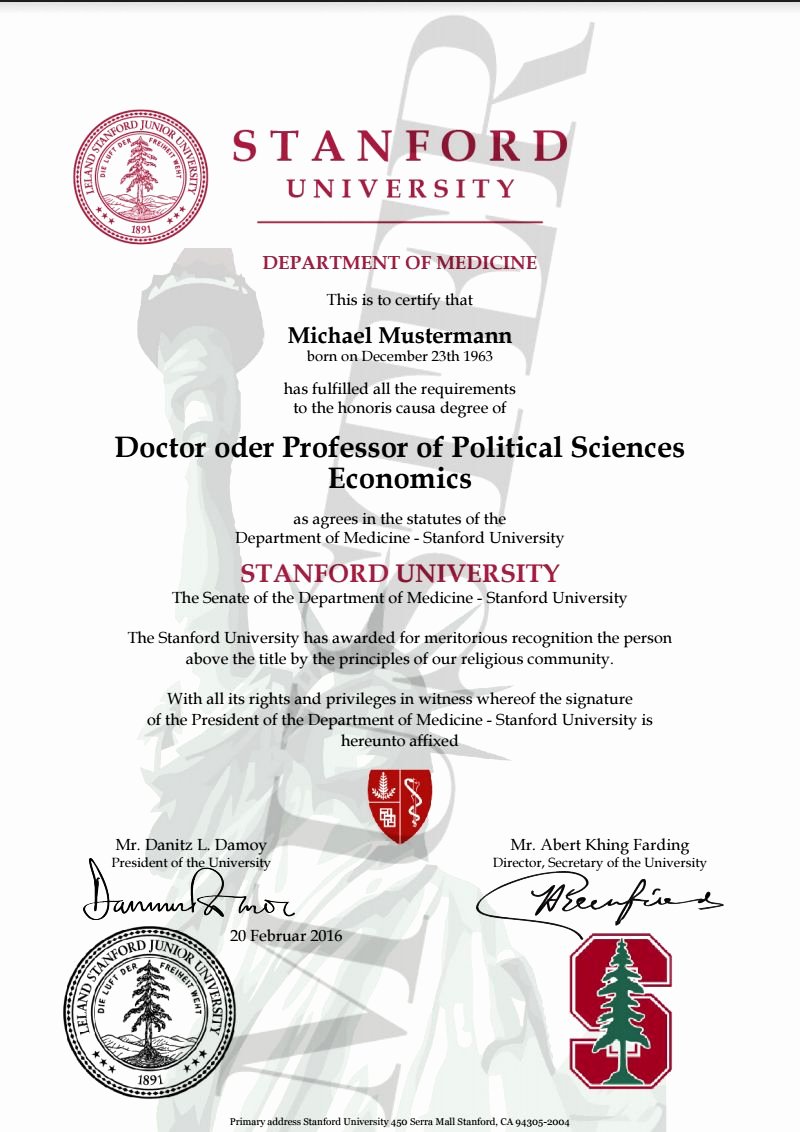 Honorary Certificate Template Lovely Doktortitel Kaufen Stanford University