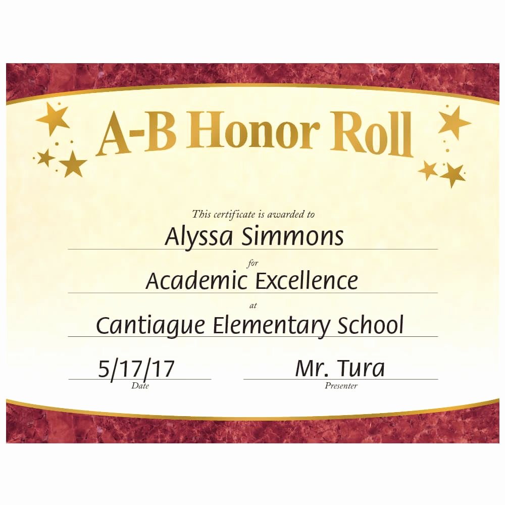 Honorary Certificate Template Luxury A B Honor Roll Gold Foil Stamped Certificates