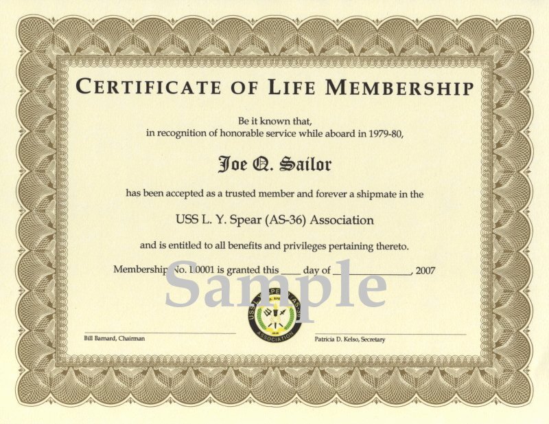 Honorary Certificate Template Luxury Uss L Y Spear as 36 association association Membership