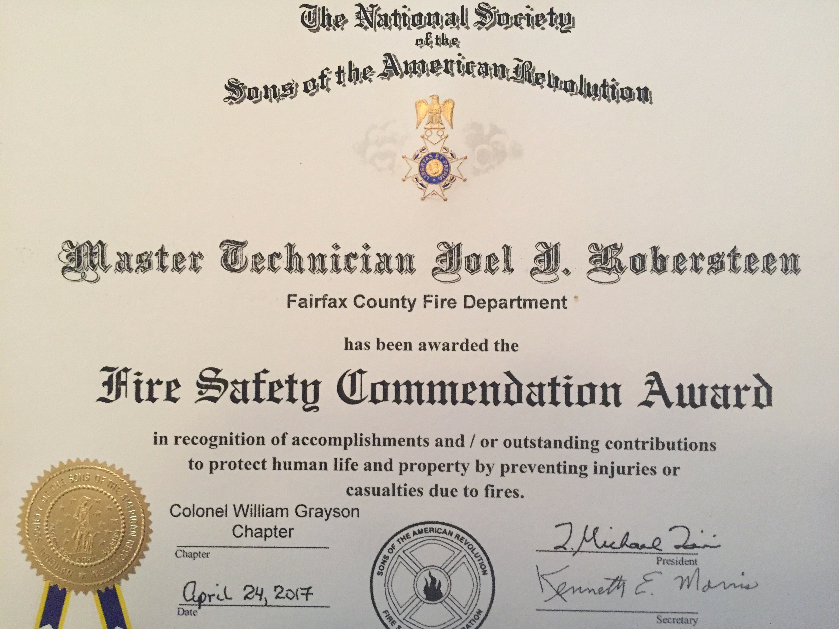 Honorary Firefighter Certificate Lovely sons the American Revolution Honor Two Firefighters