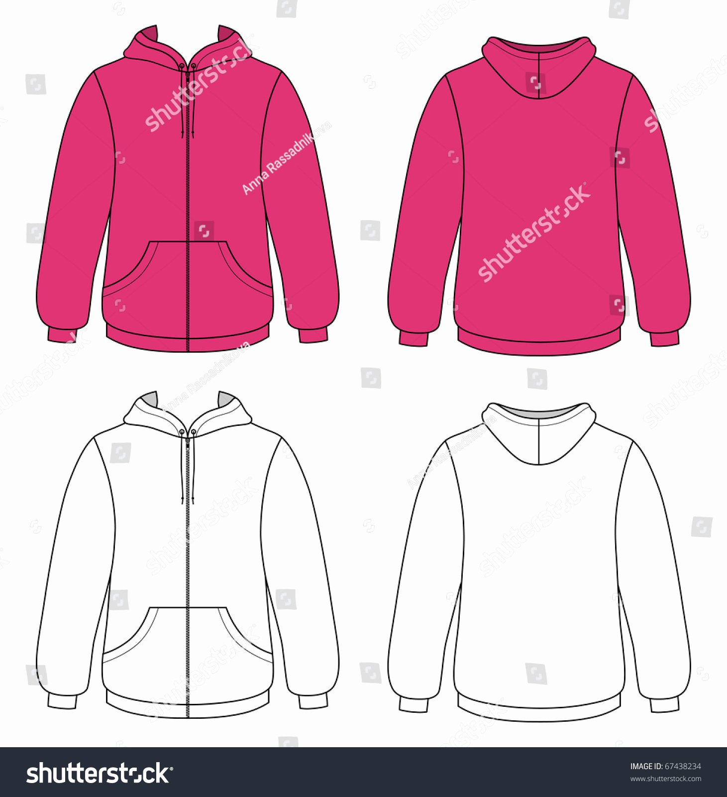 Hooded Sweatshirt Template Elegant Template Outline Illustration Blank Hooded Sweater Stock