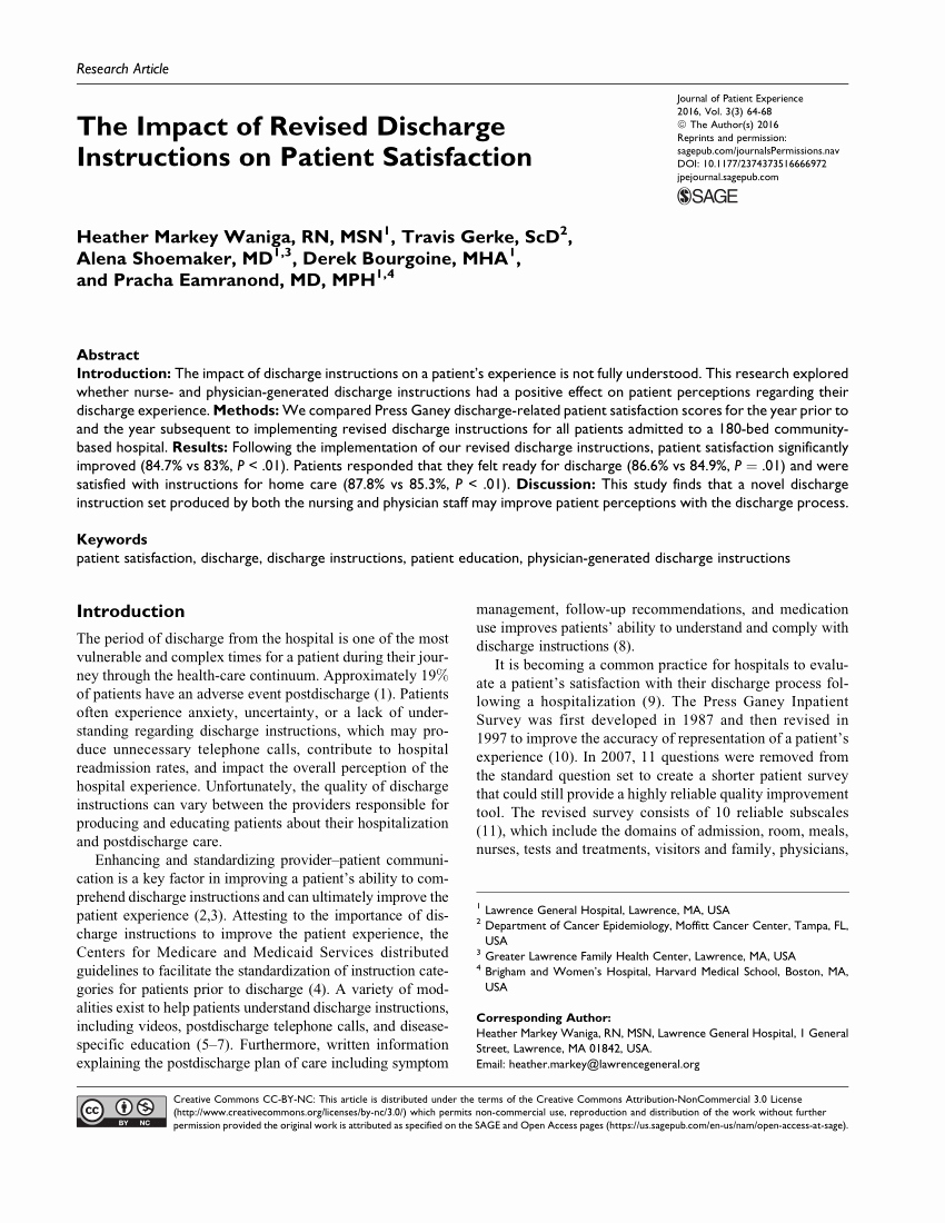 Hospital Discharge Instructions Inspirational Pdf the Impact Of Revised Discharge Instructions On