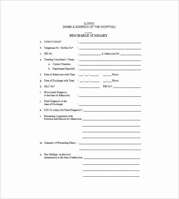Hospital Discharge Papers Template Awesome Blank Hospital Discharge Papers Pertamini