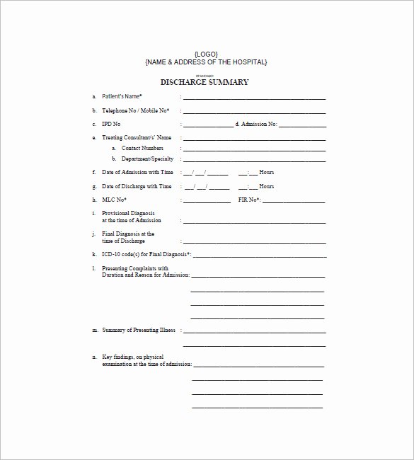 Hospital Discharge Papers Template Awesome Blank Hospital Discharge Papers Pertamini