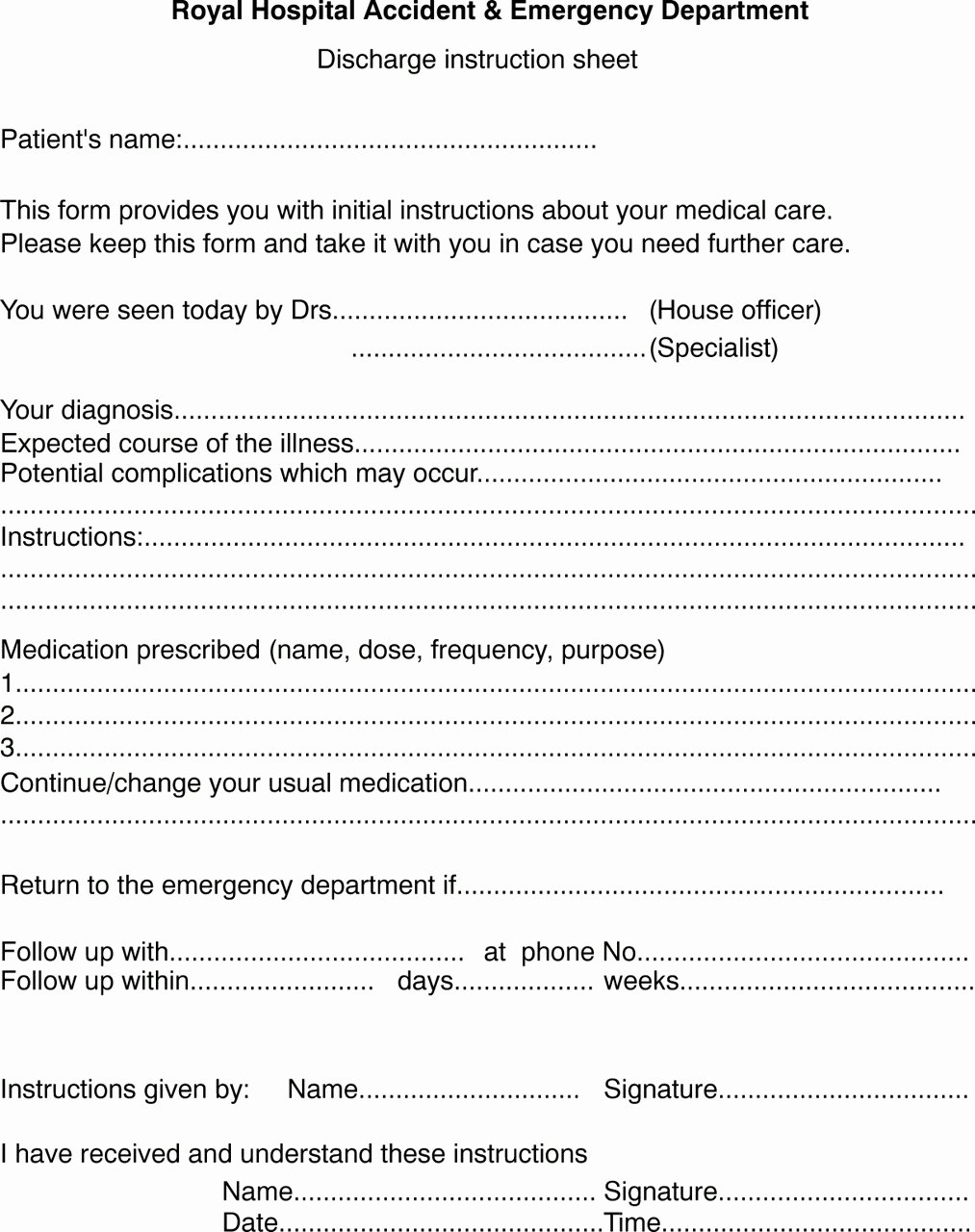 Hospital Discharge Papers Template Beautiful Discharge Instructions for Emergency Department Patients