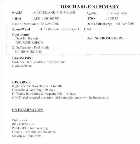 Hospital Discharge Papers Template Fresh Sample Discharge Summary 13 Documents In Word Pdf