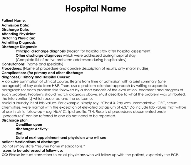 Hospital Discharge Papers Template Inspirational Discharge Summary Templates 4 Samples to Create