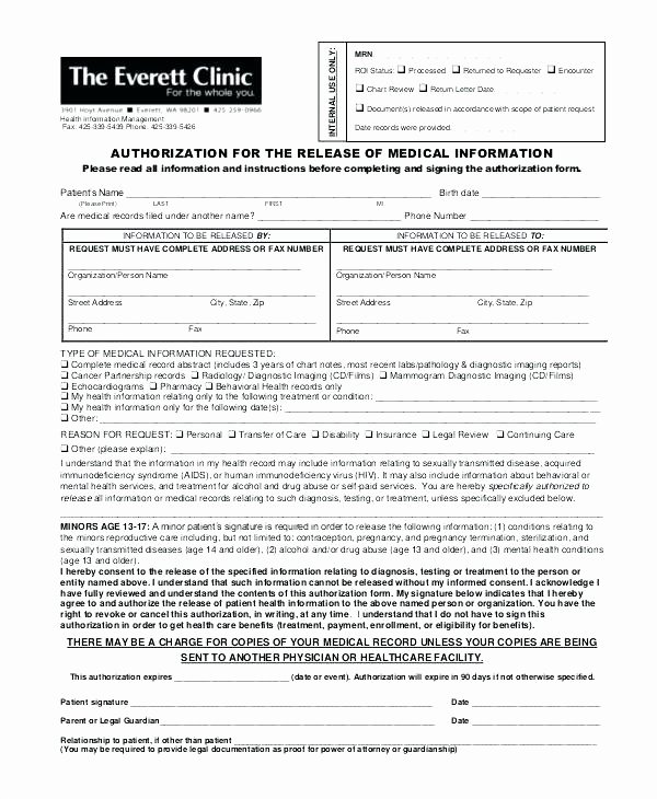 Hospital Release form Template Elegant Authorization to Release Information Template Example – 10