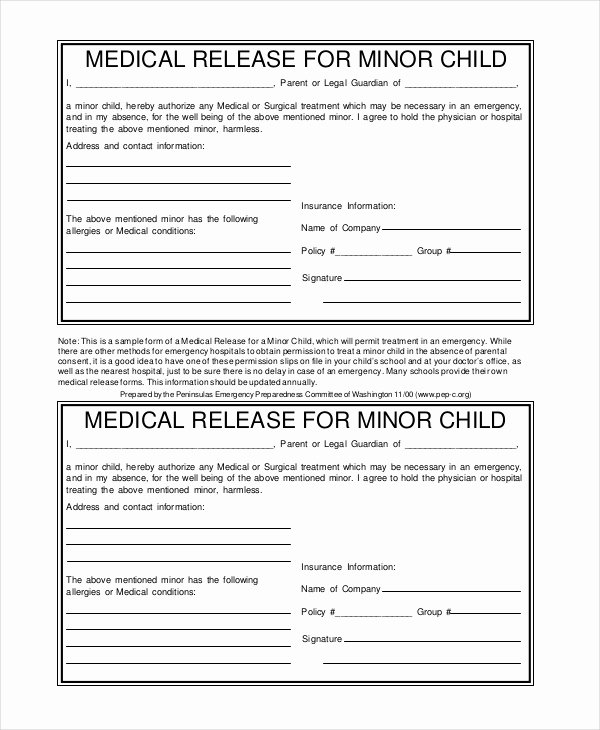 Hospital Release form Template Fresh 10 Medical Release forms Free Sample Example format