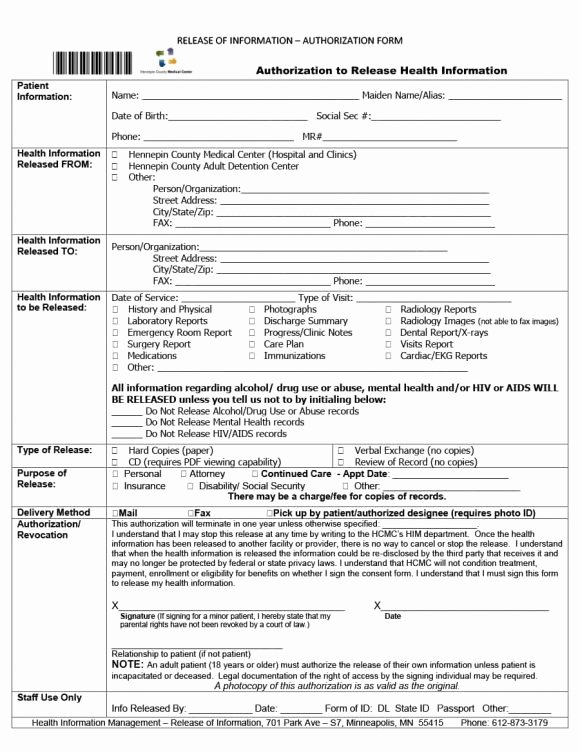 Hospital Release form Template Luxury 40 Medical Records Release form Release Of Information