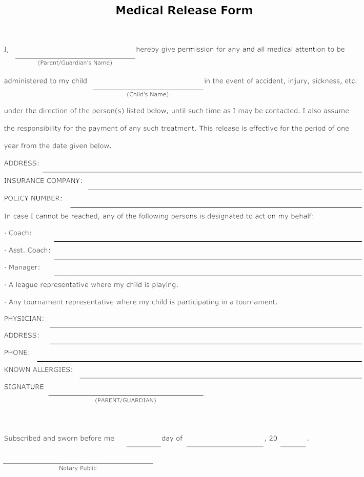 Hospital Release form Template Luxury Example Image Medical Release form Templets