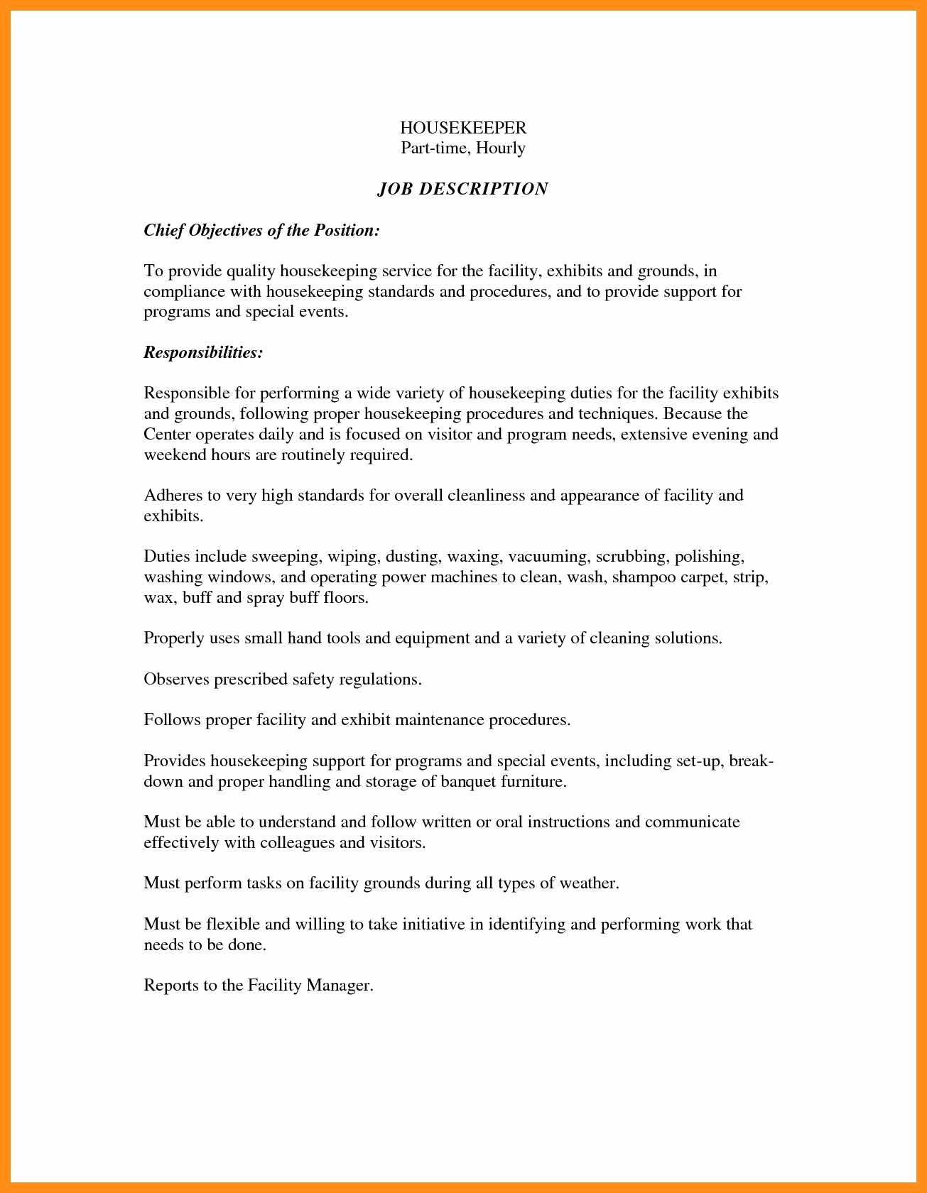 Hotel Housekeeping Job Description for Resume Best Of 11 12 Housekeeper Job Duties for Resume