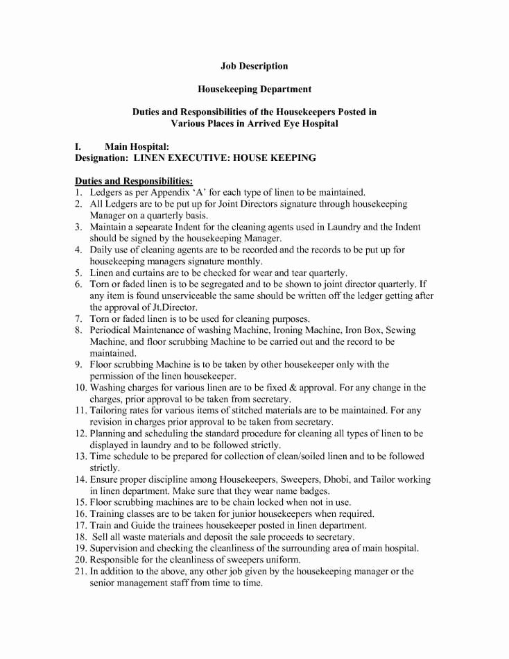 Hotel Housekeeping Job Description for Resume Best Of Housekeeping Description for Resume Last Best S Hotel