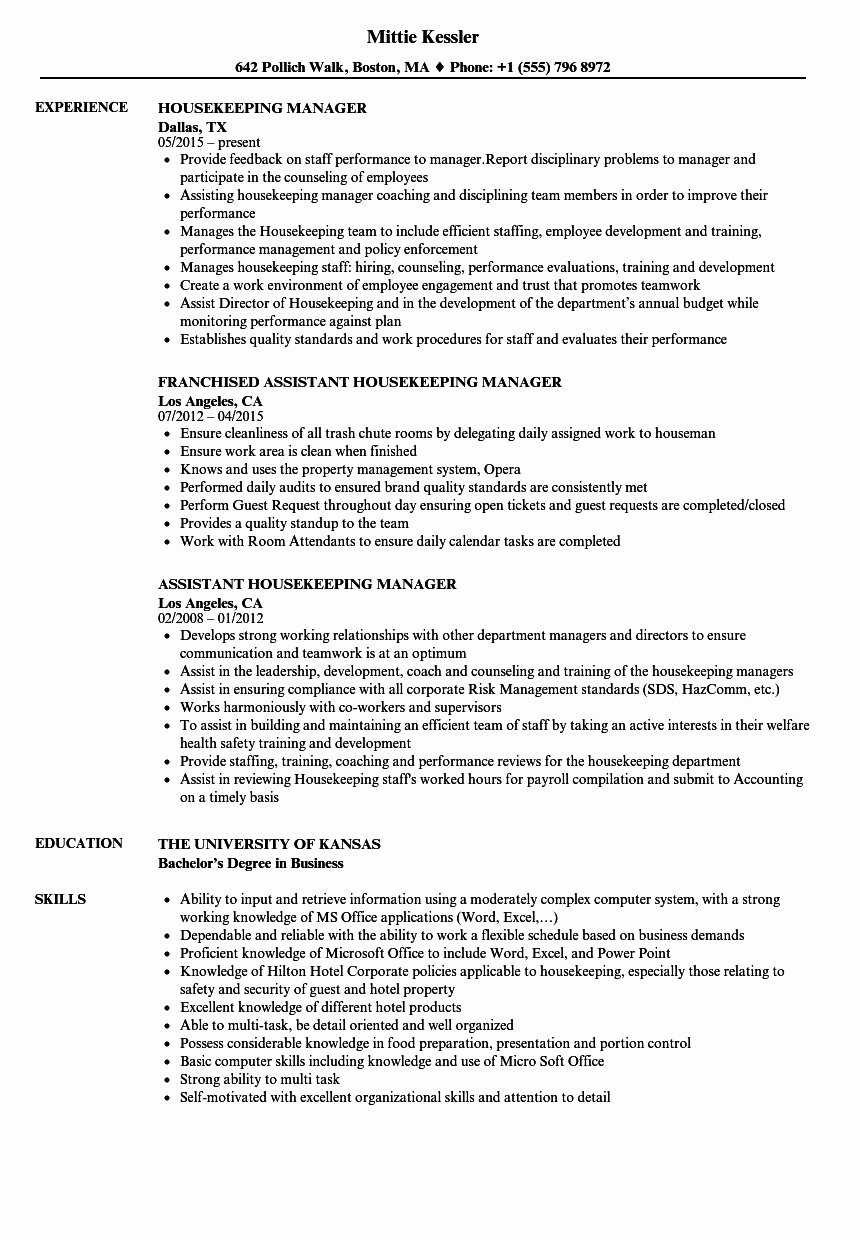 Hotel Housekeeping Job Description for Resume Elegant Housekeeping Manager Interview Questions and Answers