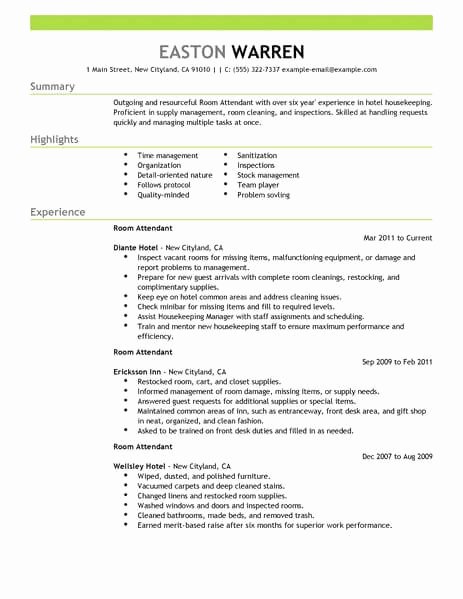 Hotel Housekeeping Job Description for Resume Unique Best Room attendant Resume Example