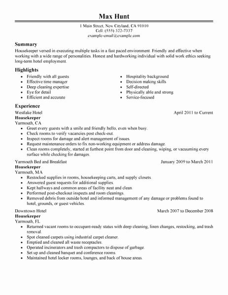 Hotel Housekeeping Job Description for Resume Unique Sample Housekeeping Resume Resume Ideas