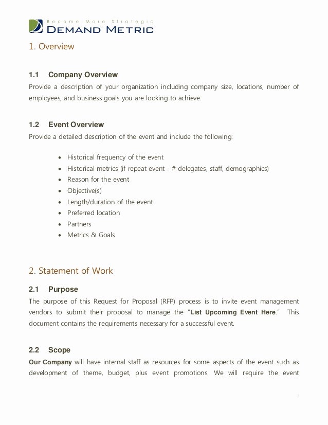 Hotel Request for Proposal Template Luxury event Management Rfp Template