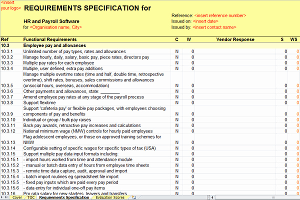 Hotel Rfp Template Luxury Payroll System Requirements Specification Sample Page