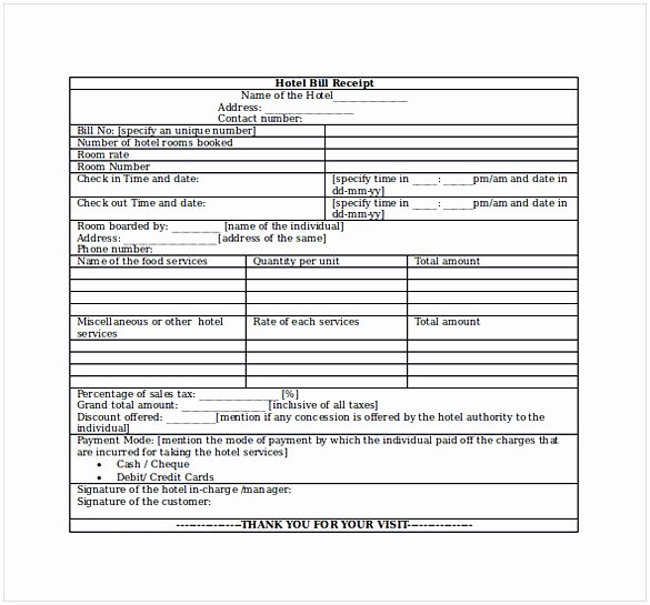 Hotel Rfp Template New Hotel Receipt Template