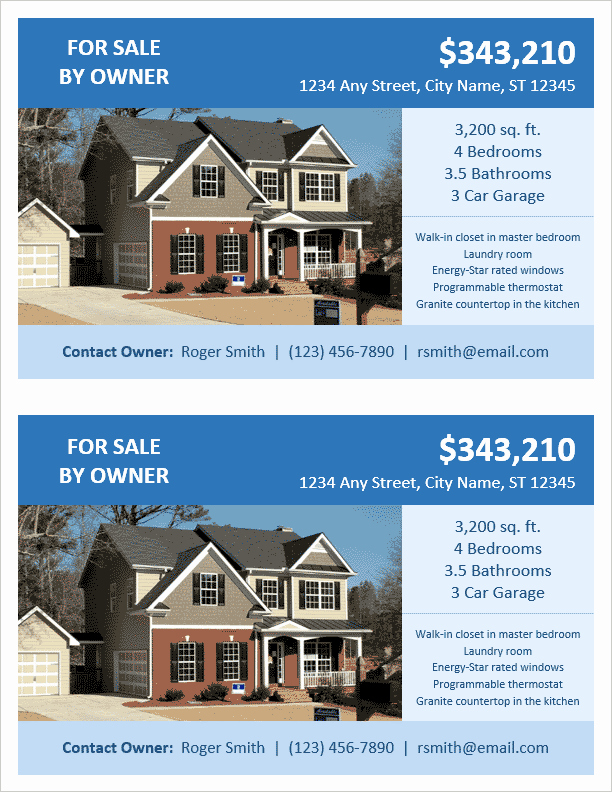 House for Sale Template Fresh Fsbo Flyer Template 2 Per Page by Vertex42